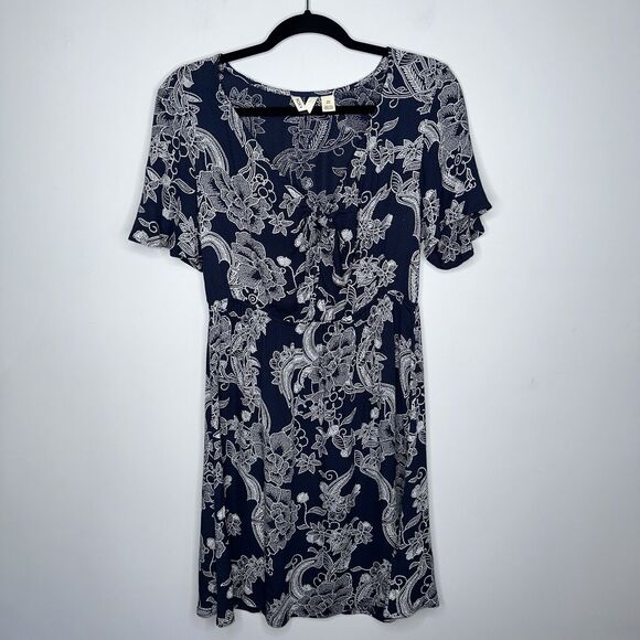 Roxy Women’s Summer on Top Floral Tie Front A-line Dress Navy Indigo Size Small - Picture 1 of 6